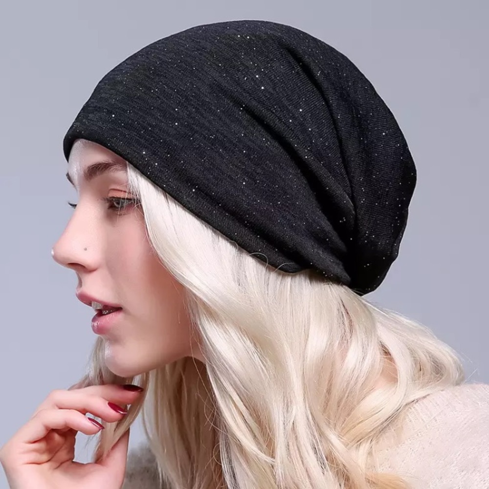 New! Black Sequined Slouch Beanie - Picture 5 of 9